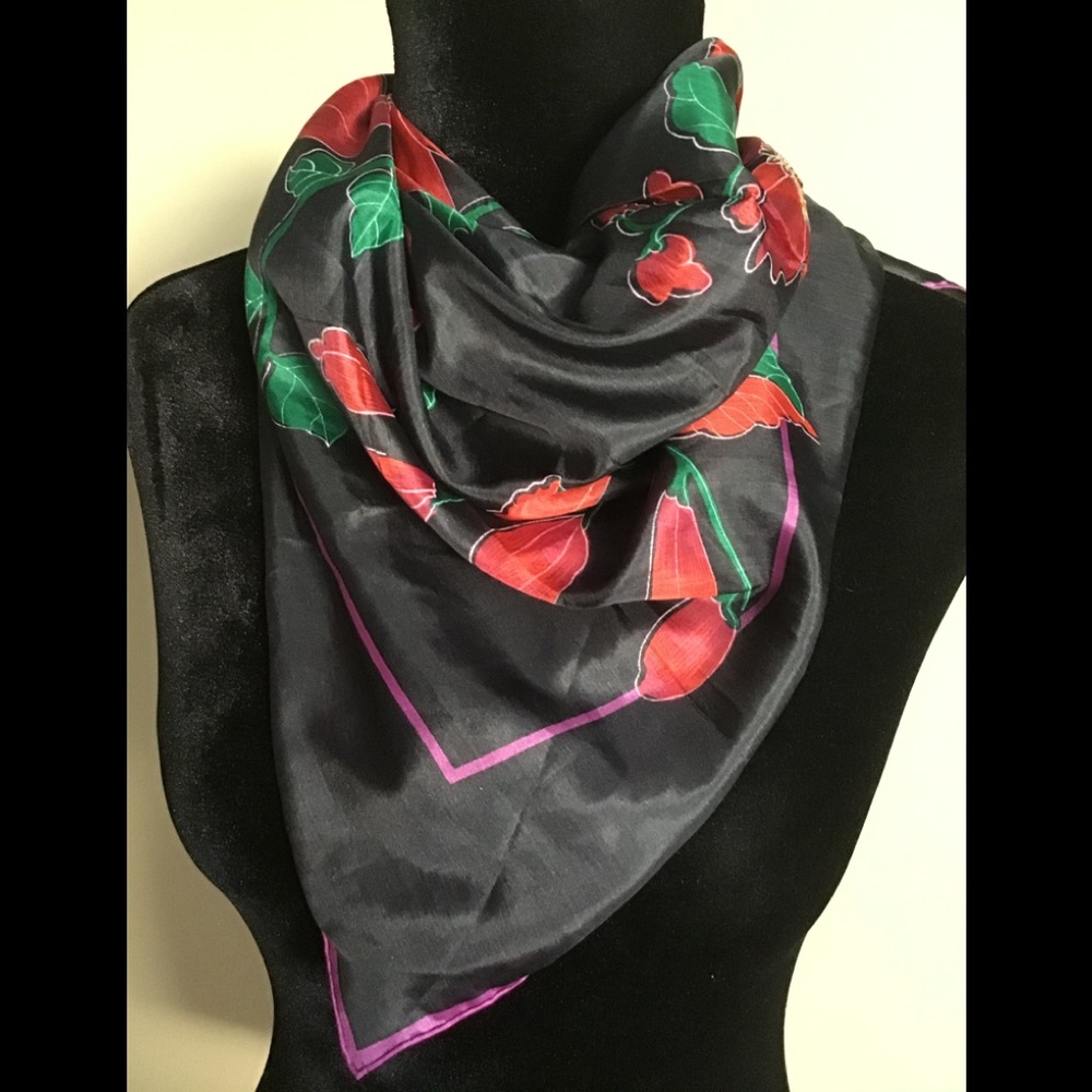 Black Red Floral Scarf scarves